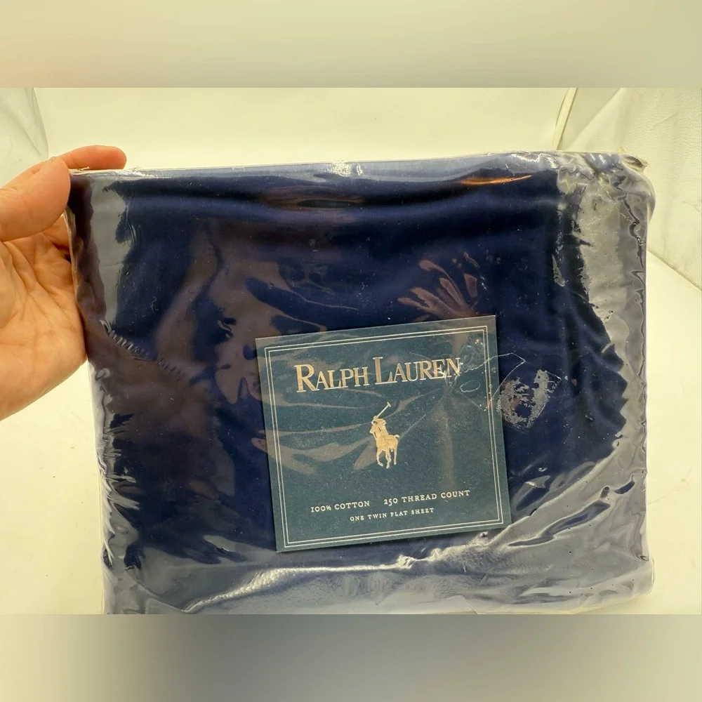 Ralph Lauren Navy Blue Flat twin Size Sheet 250 Thread-Count 100% Cotton New NWT